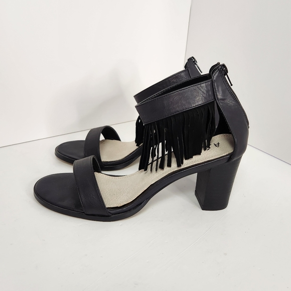 ASNY Women's Vivian High Heel Sandals Open Toe Shoes Black Fringe Ankle Strap 10 - Picture 2 of 12